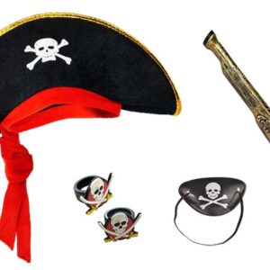 Korsan Şapkası + Maske + 2 Adet Yüzük Kostüm Seti Çocuk