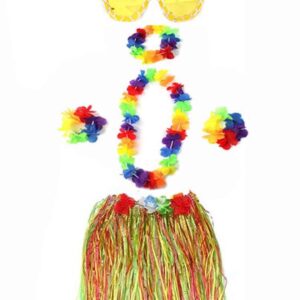 Luau Aloha Hawaii Etek Ananas Şekilli Gözlük Hawaii Kolye Renkli Taç ve 2 Adet Bileklik Seti