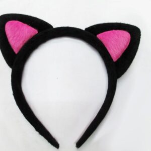 Sevimli Kedi Kulak Pofuduk Kedi Taç Siyah İçi Şeker Pembe Renk 17x15 cm
