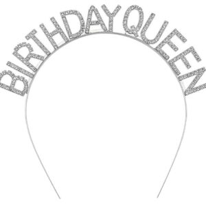 Gümüş Renk Kristal Taşlı Parlak Birthday Queen Yazılı Kraliçe Taç 16x17 cm