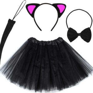 Kedi Kulak Taç Etek Kuyruk ve Papyon 4 lü Set Çocuk Pembe