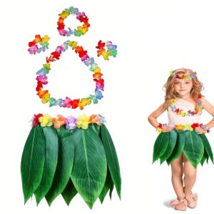Çocuk Hawaii Kostüm Seti - Yaprak Etek & Hawaii Set - 5 Parça