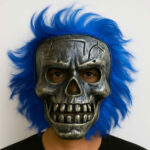 Wild Skull - Gümüş Kafatası Mavi Saçlı İskelet Maske