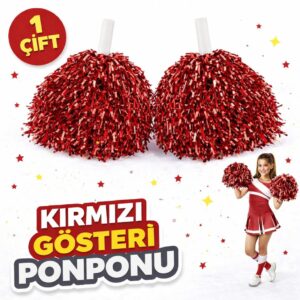 1 Çift ( 2 Adet ) Kırmızı Renk 23 Nisan 19 Mayıs 29 Ekim Okul Gösteri Ponponları
