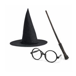 Harry Potter Tarzı Çocuk Seti - Siyah Keçe Şapka, Asa, Gözlük