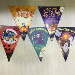 Lüks Baskılı Üçgen Model Halloween Banner Süs Bayrak 8 li