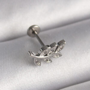 316L Çelik Gümüş Renk Dal Model Zirkon Taş Detaylı Tragus Piercing TJ-PR1343