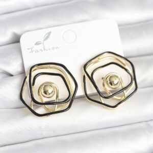 Pirinç Gold Renk Siyah Mineli Geometrik Gül Model Kadın Küpe TJ-BKP11376