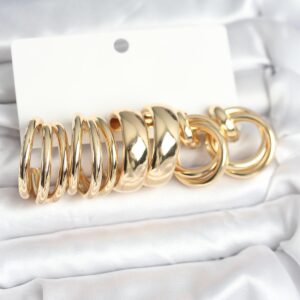 Pirinç Gold Renk 3 Çift Vintage Kadın Küpe Seti TJ-BKP11382