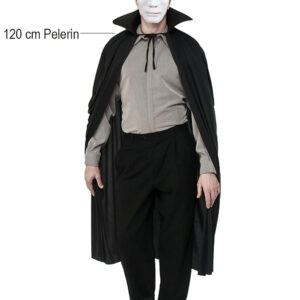 Siyah Renk Yakalı 120 cm Pelerin ve Beyaz Anonim Maske