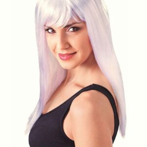 Beyaz Renk Uzun Düz Parti Peruğu