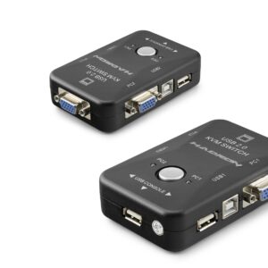Vga Usb Kvm Switch 2 In 1 Out + 2 Port Usb Console + 2 Port Usb Pc (Klavye/Mouse + Yazıcı) - Siyah HDX1360